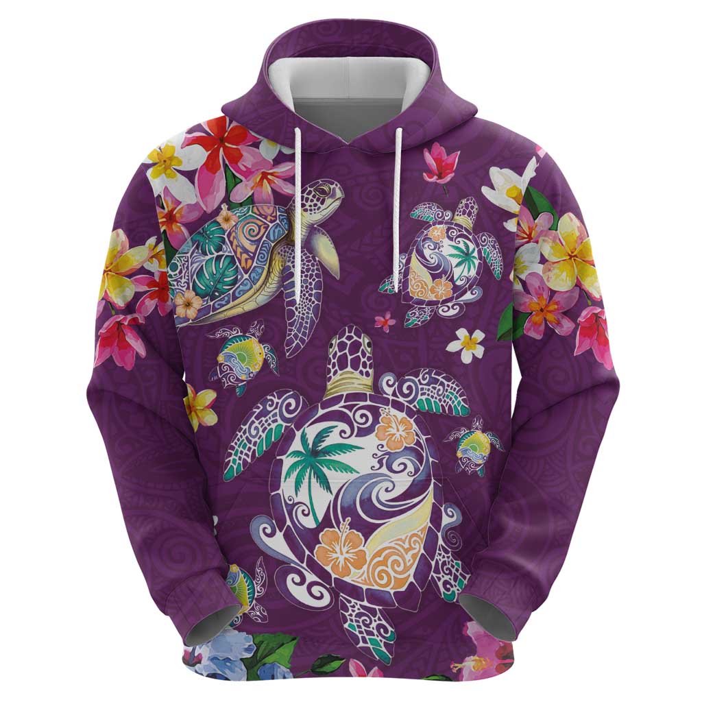 Hawaiian Turtles and Tropical Plants Hoodie Purple Watercolor LT03 - Polynesian Pride