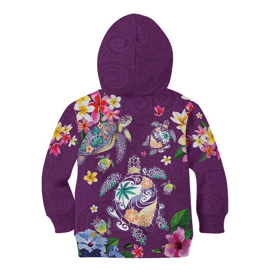 Hawaiian Turtles and Tropical Plants Kid Hoodie Purple Watercolor LT03 - Polynesian Pride