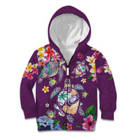 Hawaiian Turtles and Tropical Plants Kid Hoodie Purple Watercolor LT03 Zip Hoodie Purple - Polynesian Pride