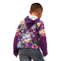 Hawaiian Turtles and Tropical Plants Kid Hoodie Purple Watercolor LT03 - Polynesian Pride