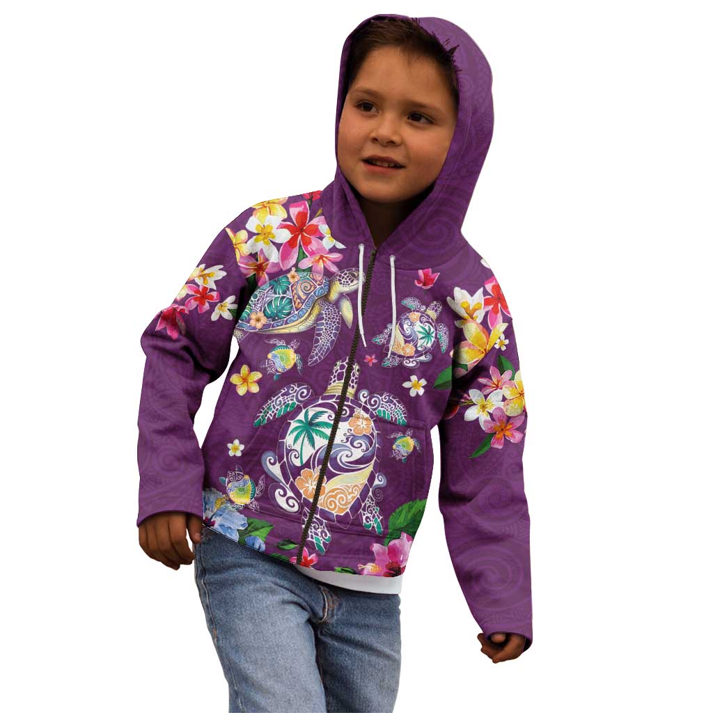 Hawaiian Turtles and Tropical Plants Kid Hoodie Purple Watercolor LT03 - Polynesian Pride