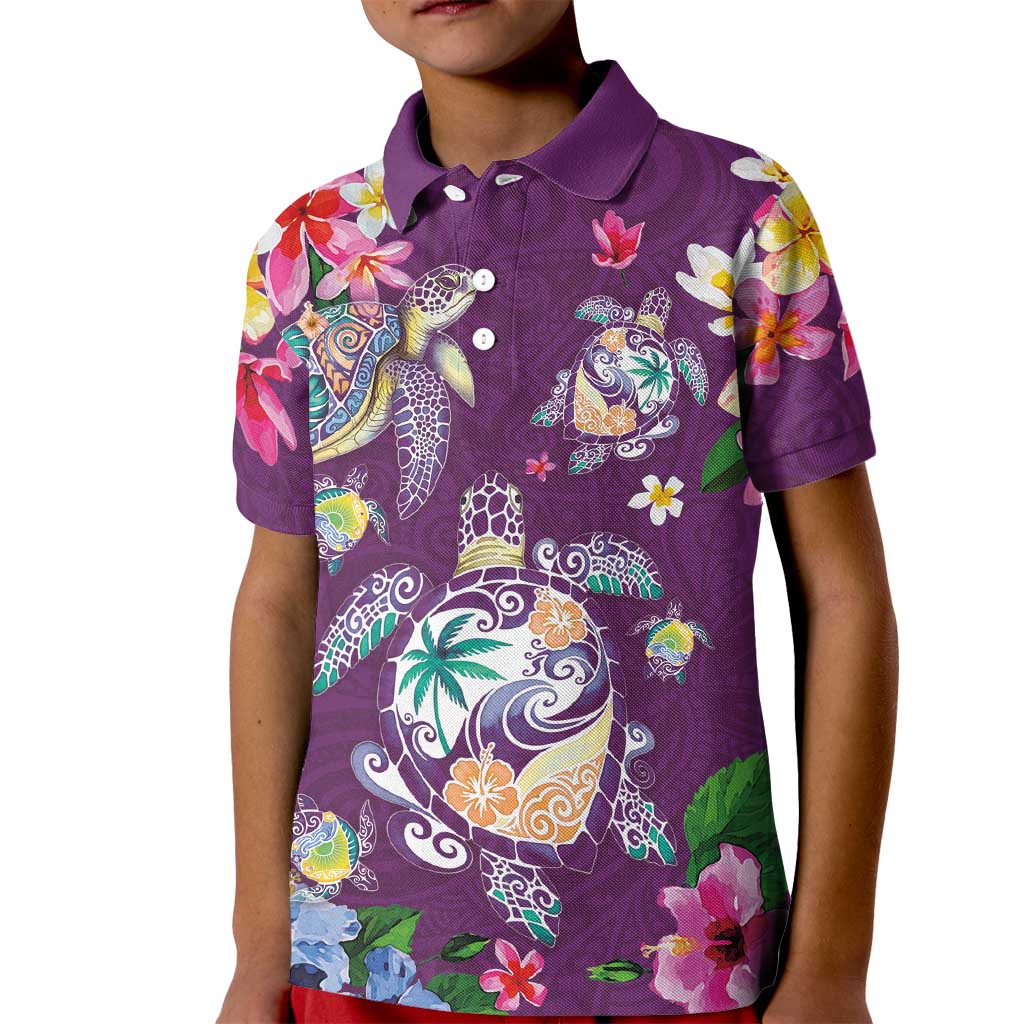 Hawaiian Turtles and Tropical Plants Kid Polo Shirt Purple Watercolor LT03 Kid Purple - Polynesian Pride