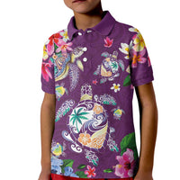 Hawaiian Turtles and Tropical Plants Kid Polo Shirt Purple Watercolor LT03 Kid Purple - Polynesian Pride
