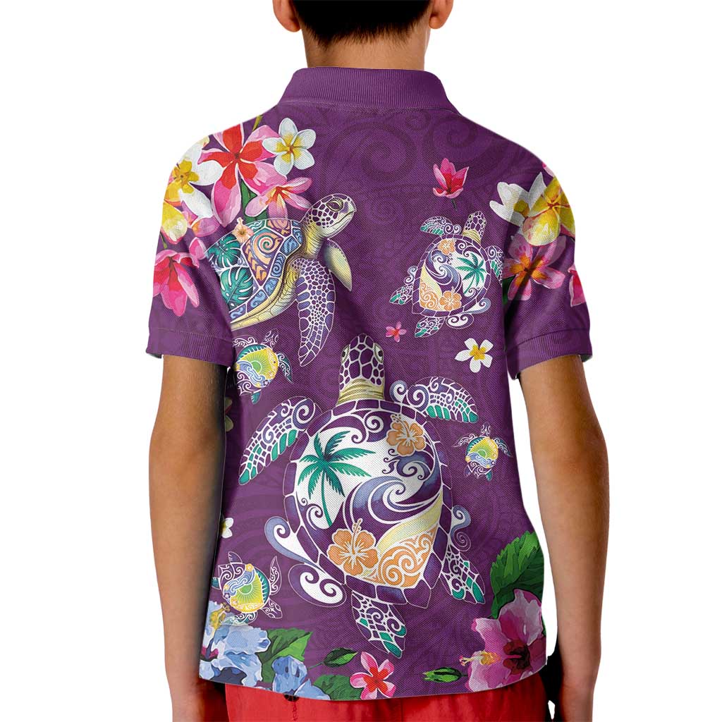 Hawaiian Turtles and Tropical Plants Kid Polo Shirt Purple Watercolor LT03 - Polynesian Pride