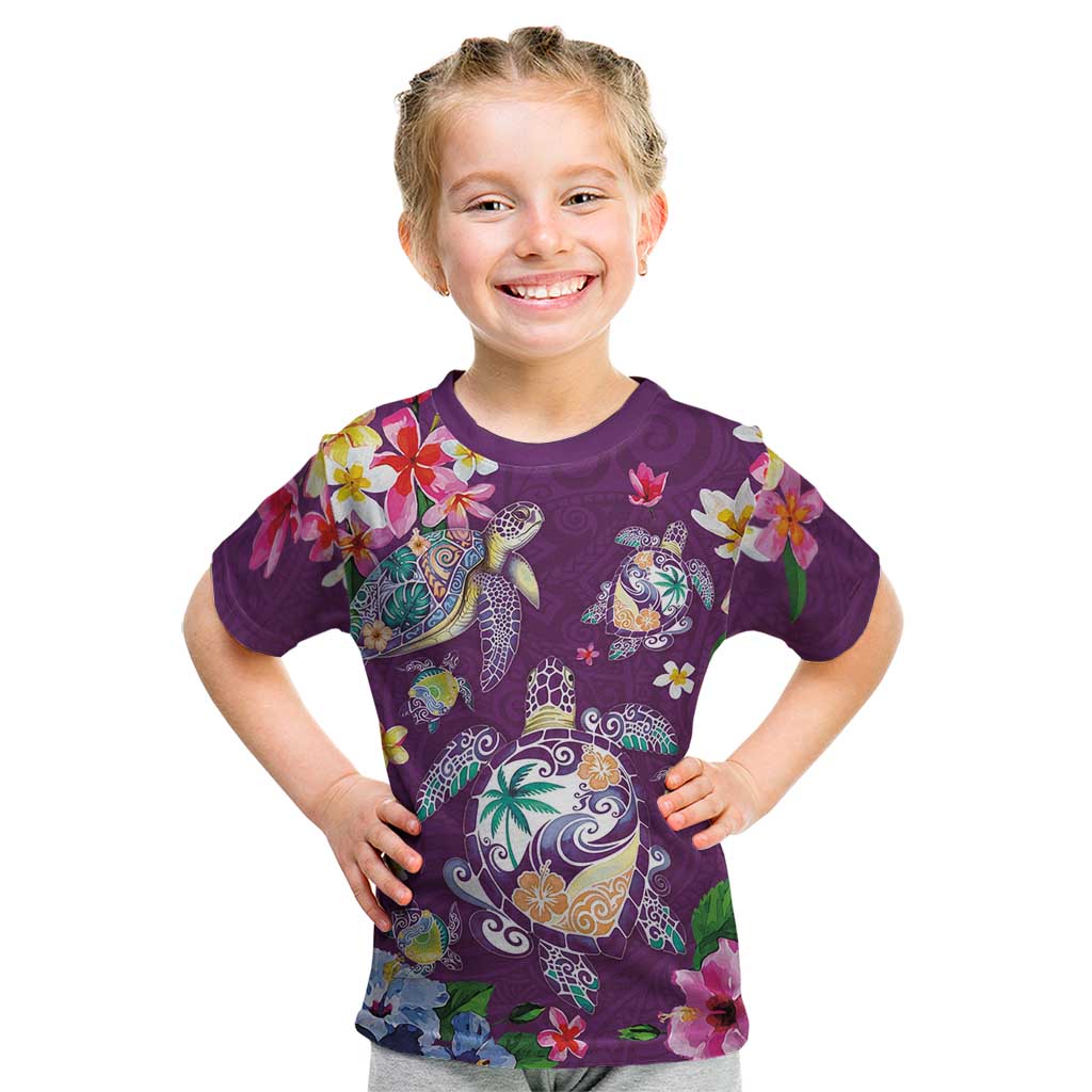 Hawaiian Turtles and Tropical Plants Kid T Shirt Purple Watercolor LT03 Purple - Polynesian Pride