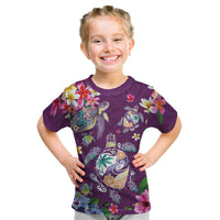 Hawaiian Turtles and Tropical Plants Kid T Shirt Purple Watercolor LT03 Purple - Polynesian Pride