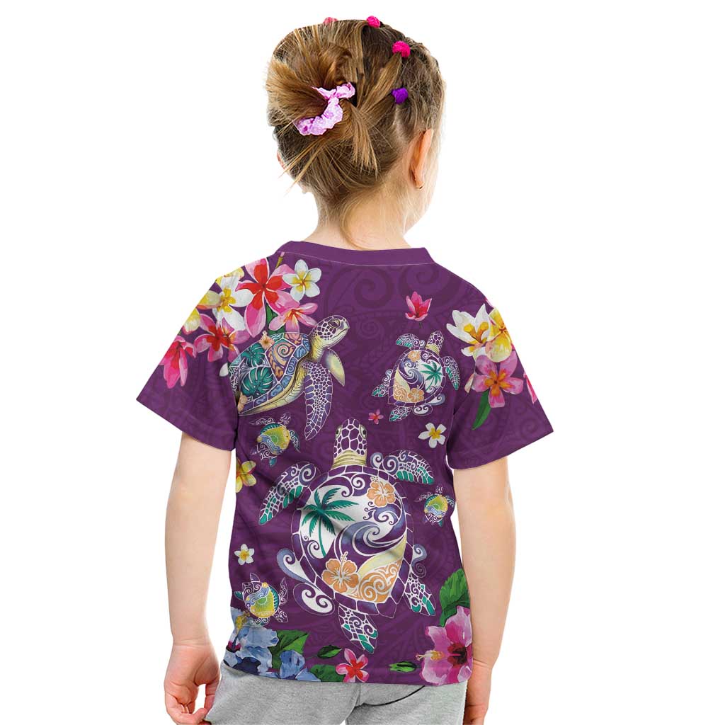 Hawaiian Turtles and Tropical Plants Kid T Shirt Purple Watercolor LT03 - Polynesian Pride