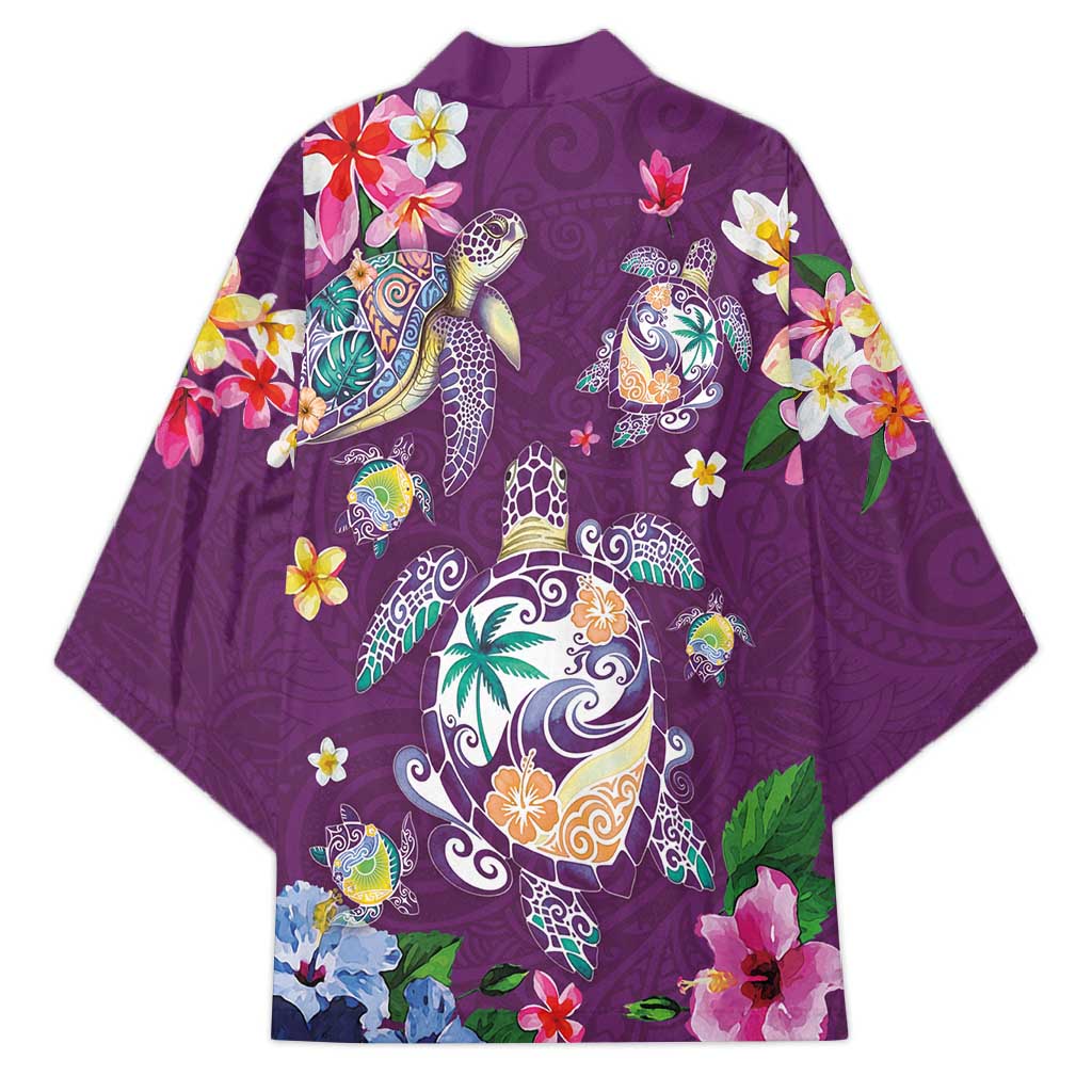Hawaiian Turtles and Tropical Plants Kimono Purple Watercolor LT03 - Polynesian Pride