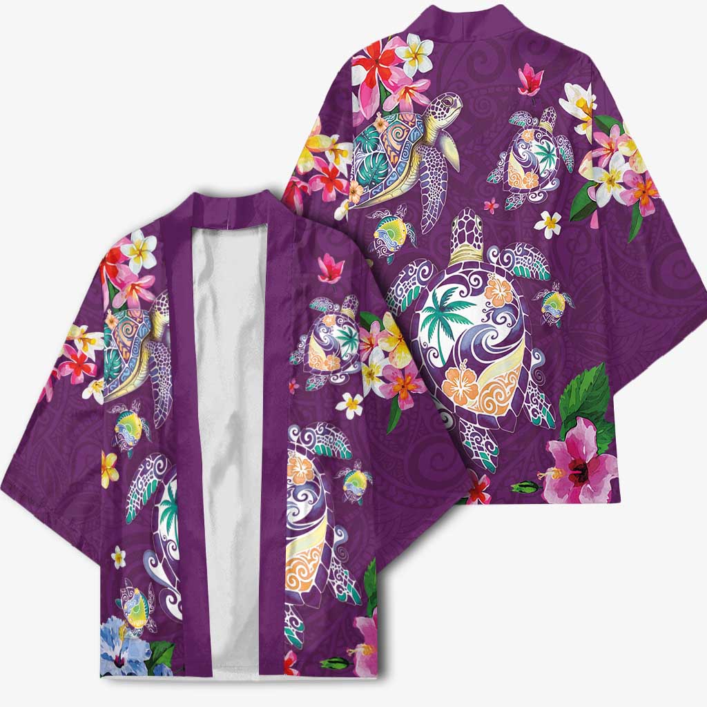 Hawaiian Turtles and Tropical Plants Kimono Purple Watercolor LT03 - Polynesian Pride