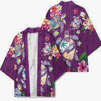 Hawaiian Turtles and Tropical Plants Kimono Purple Watercolor LT03 - Polynesian Pride