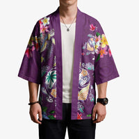 Hawaiian Turtles and Tropical Plants Kimono Purple Watercolor LT03 - Polynesian Pride