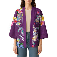 Hawaiian Turtles and Tropical Plants Kimono Purple Watercolor LT03 - Polynesian Pride