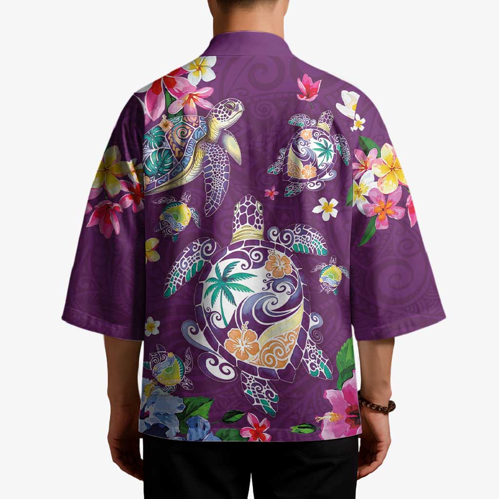 Hawaiian Turtles and Tropical Plants Kimono Purple Watercolor LT03 - Polynesian Pride