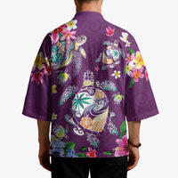 Hawaiian Turtles and Tropical Plants Kimono Purple Watercolor LT03 - Polynesian Pride