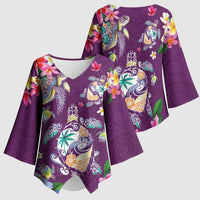 Hawaiian Turtles and Tropical Plants Kimono Sleeve Blouse Purple Watercolor LT03 - Polynesian Pride