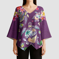 Hawaiian Turtles and Tropical Plants Kimono Sleeve Blouse Purple Watercolor LT03 - Polynesian Pride