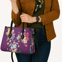 Hawaiian Turtles and Tropical Plants Leather Bag Purple Watercolor