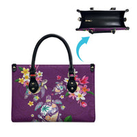 Hawaiian Turtles and Tropical Plants Leather Bag Purple Watercolor