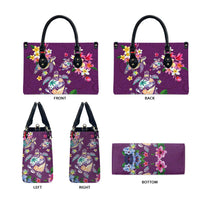 Hawaiian Turtles and Tropical Plants Leather Bag Purple Watercolor