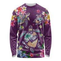 Hawaiian Turtles and Tropical Plants Long Sleeve Shirt Purple Watercolor LT03 Unisex Purple - Polynesian Pride