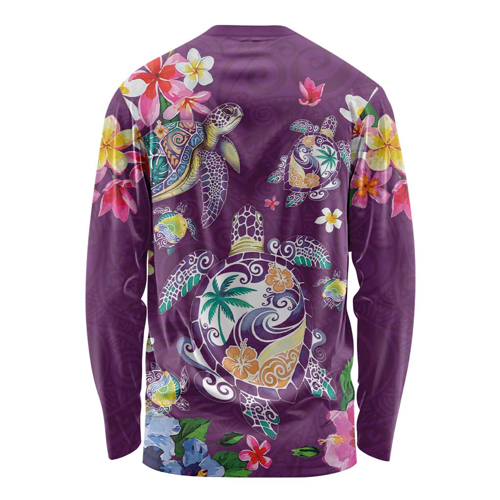 Hawaiian Turtles and Tropical Plants Long Sleeve Shirt Purple Watercolor LT03 - Polynesian Pride