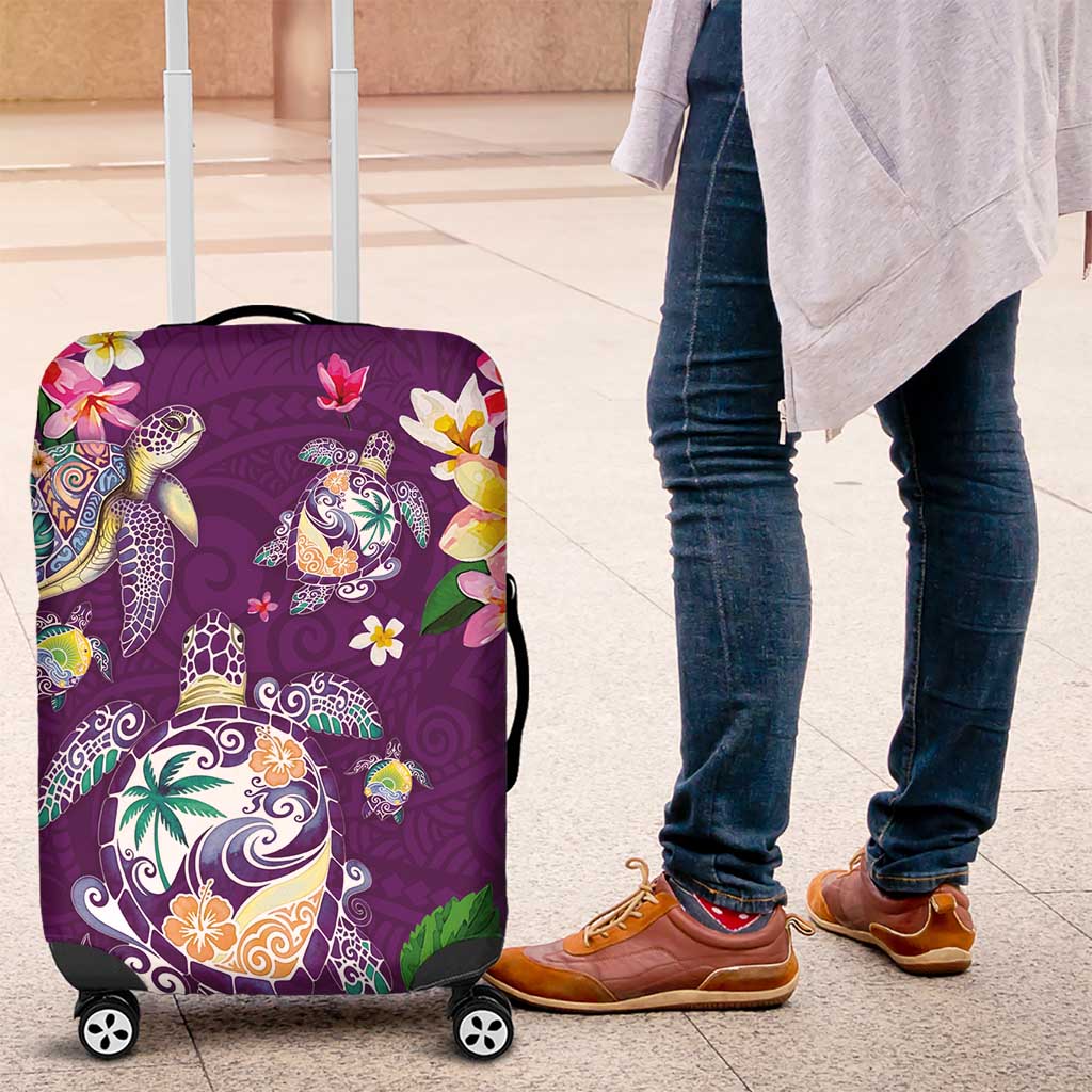 Hawaiian Turtles and Tropical Plants Luggage Cover Purple Watercolor LT03 Purple - Polynesian Pride