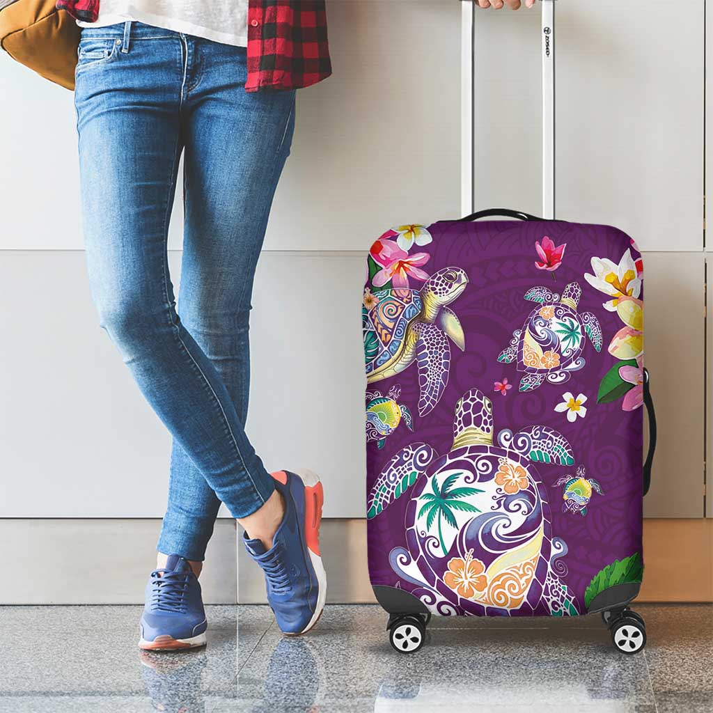 Hawaiian Turtles and Tropical Plants Luggage Cover Purple Watercolor LT03 - Polynesian Pride