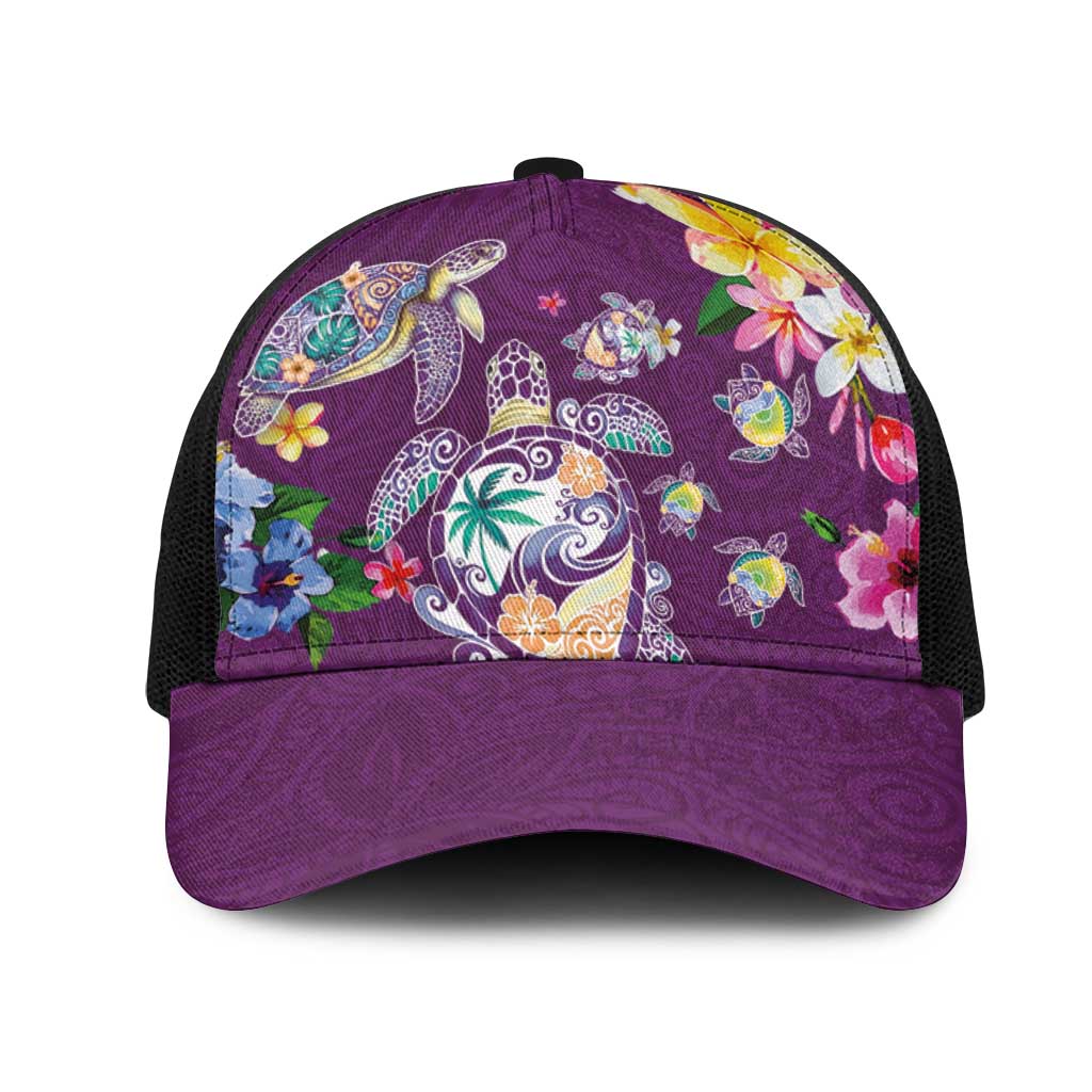 Hawaiian Turtles and Tropical Plants Mesh Trucker Cap Purple Watercolor