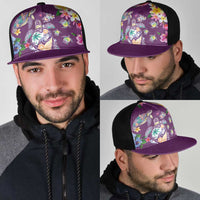 Hawaiian Turtles and Tropical Plants Mesh Trucker Cap Purple Watercolor