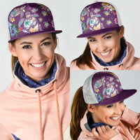 Hawaiian Turtles and Tropical Plants Mesh Trucker Cap Purple Watercolor