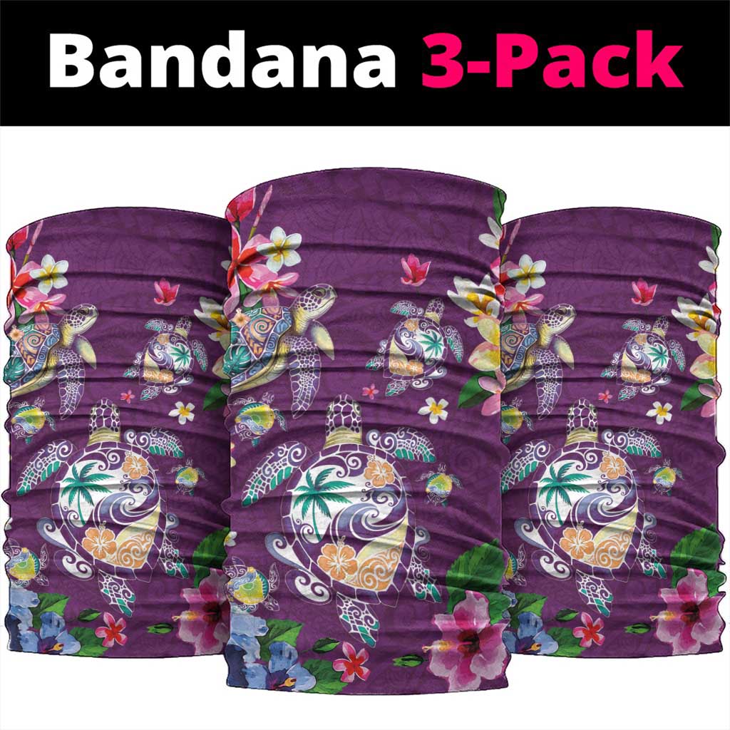 Hawaiian Turtles and Tropical Plants Neck Gaiter Purple Watercolor LT03 package One Size: 25*50cm Purple - Polynesian Pride