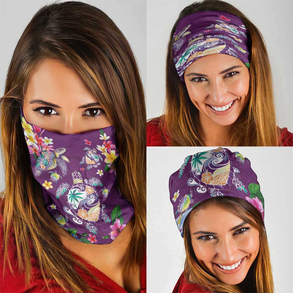 Hawaiian Turtles and Tropical Plants Neck Gaiter Purple Watercolor LT03 - Polynesian Pride