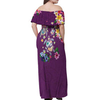 Hawaiian Turtles and Tropical Plants Off Shoulder Maxi Dress Purple Watercolor LT03 - Polynesian Pride