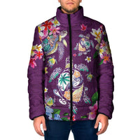 Hawaiian Turtles and Tropical Plants Padded Jacket Purple Watercolor