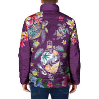 Hawaiian Turtles and Tropical Plants Padded Jacket Purple Watercolor