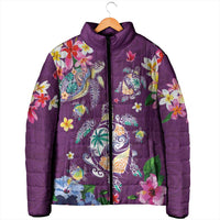 Hawaiian Turtles and Tropical Plants Padded Jacket Purple Watercolor