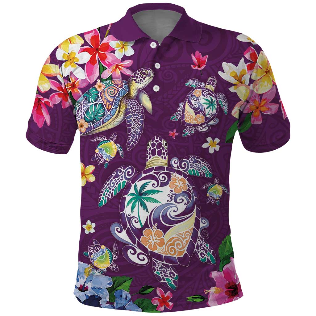 Hawaiian Turtles and Tropical Plants Polo Shirt Purple Watercolor LT03 Purple - Polynesian Pride