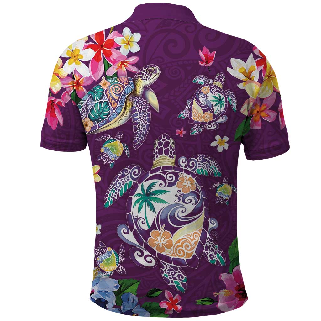 Hawaiian Turtles and Tropical Plants Polo Shirt Purple Watercolor LT03 - Polynesian Pride