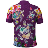 Hawaiian Turtles and Tropical Plants Polo Shirt Purple Watercolor LT03 - Polynesian Pride
