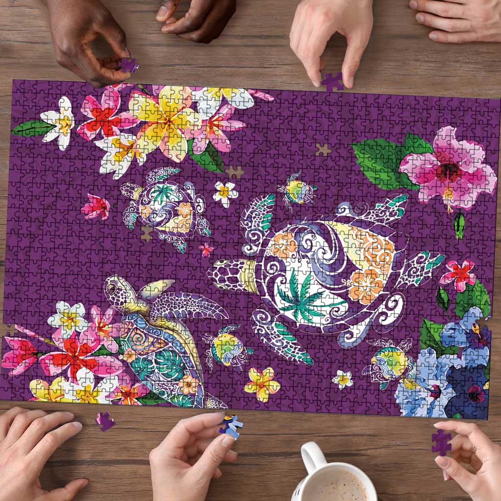 Hawaiian Turtles and Tropical Plants Puzzle Purple Watercolor LT03 - Polynesian Pride
