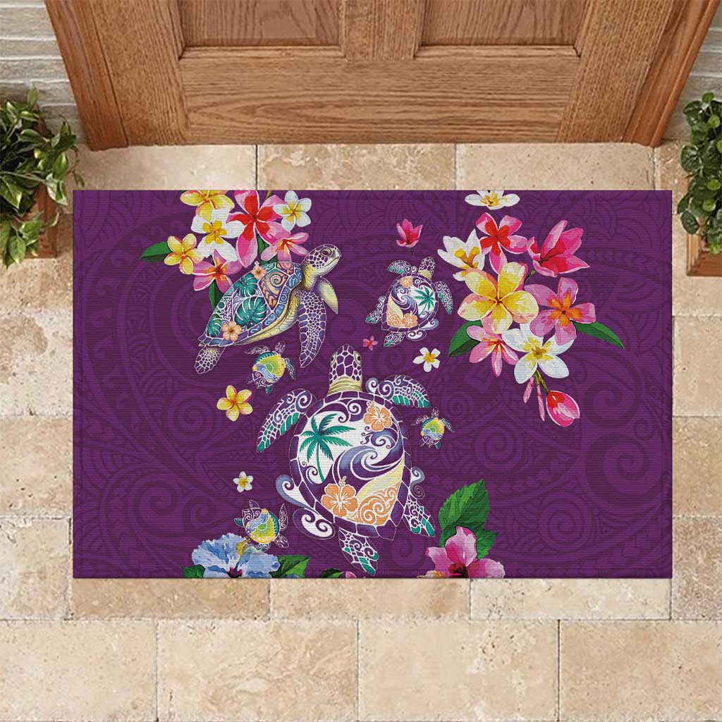 Hawaiian Turtles and Tropical Plants Rubber Doormat Purple Watercolor LT03 Purple - Polynesian Pride