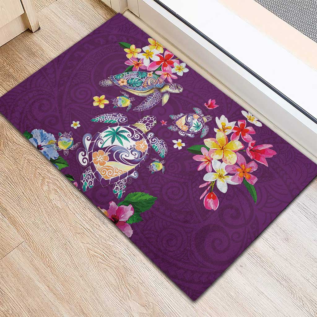 Hawaiian Turtles and Tropical Plants Rubber Doormat Purple Watercolor LT03 - Polynesian Pride