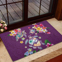 Hawaiian Turtles and Tropical Plants Rubber Doormat Purple Watercolor LT03 - Polynesian Pride