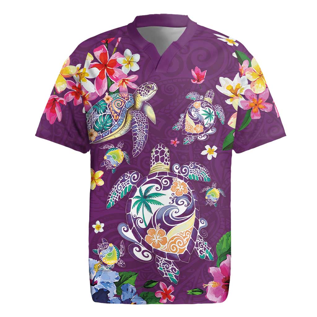Hawaiian Turtles and Tropical Plants Rugby Jersey Purple Watercolor LT03 Purple - Polynesian Pride