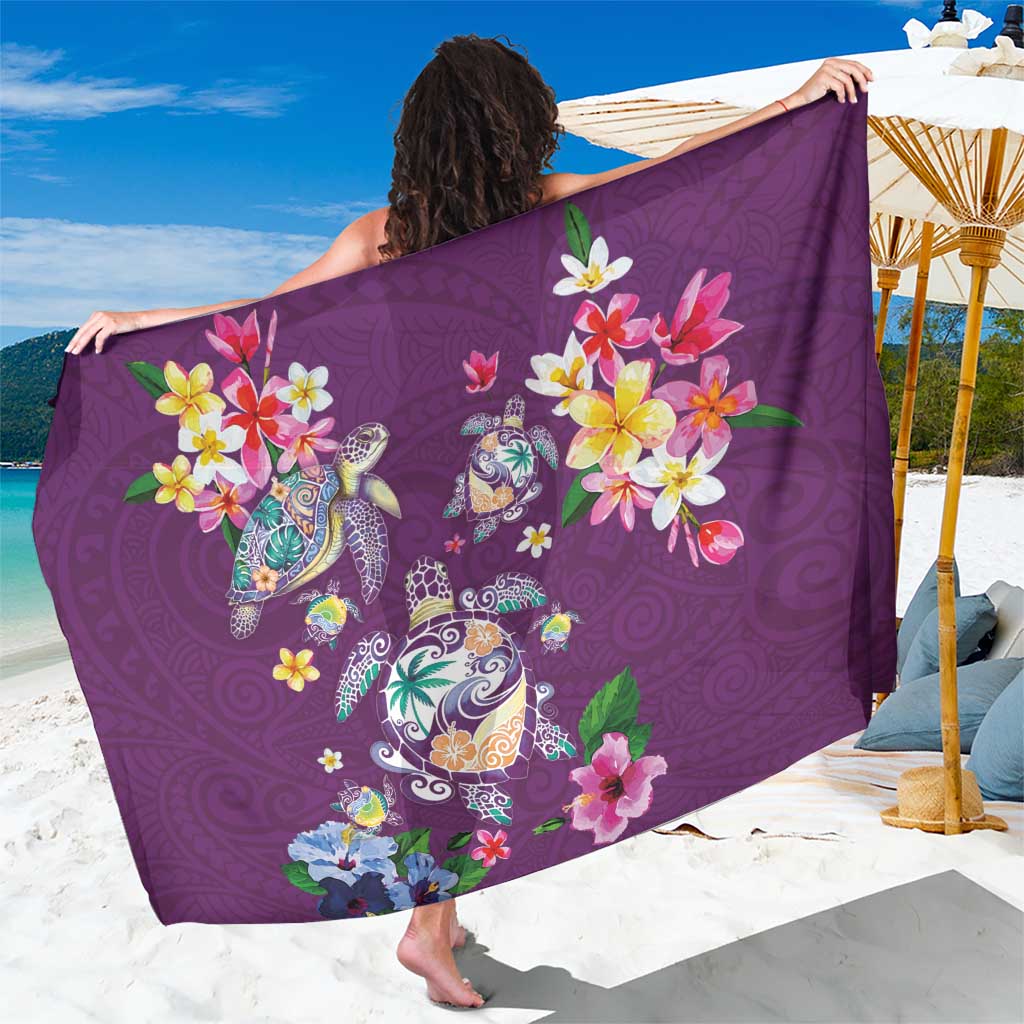 Hawaiian Turtles and Tropical Plants Sarong Purple Watercolor LT03 One Size 44 x 66 inches Purple - Polynesian Pride