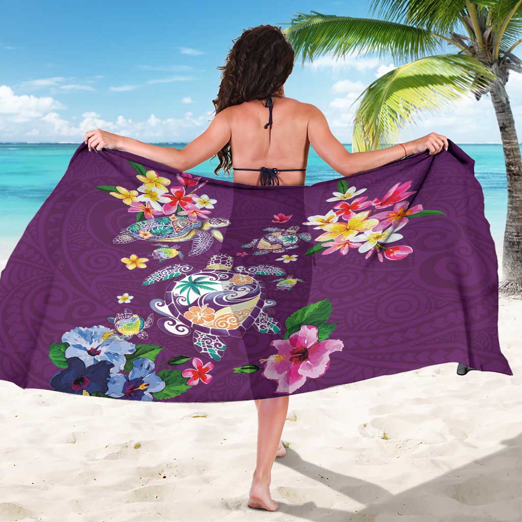 Hawaiian Turtles and Tropical Plants Sarong Purple Watercolor LT03 - Polynesian Pride