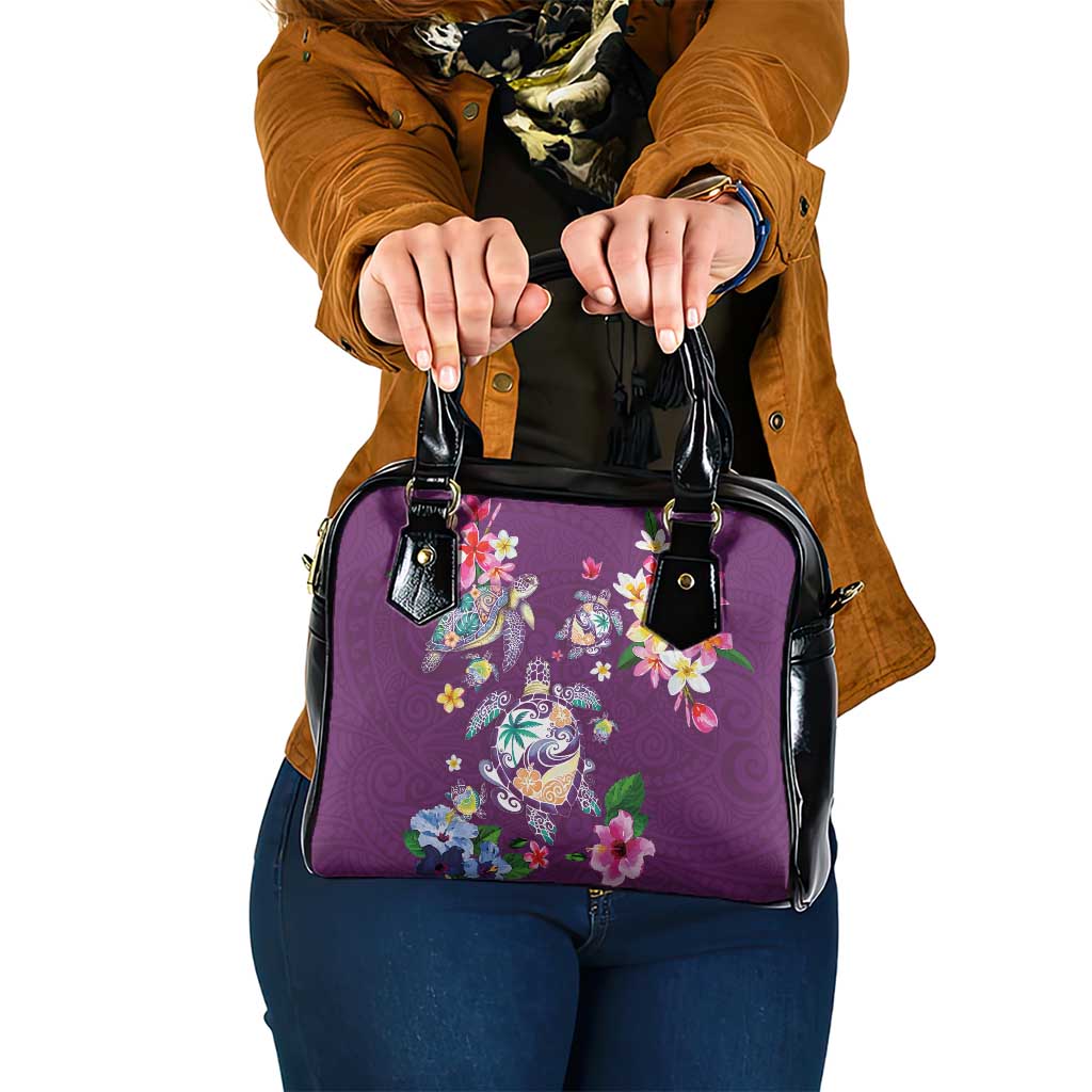 Hawaiian Turtles and Tropical Plants Shoulder Handbag Purple Watercolor LT03 One Size Purple - Polynesian Pride