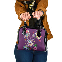 Hawaiian Turtles and Tropical Plants Shoulder Handbag Purple Watercolor LT03 One Size Purple - Polynesian Pride