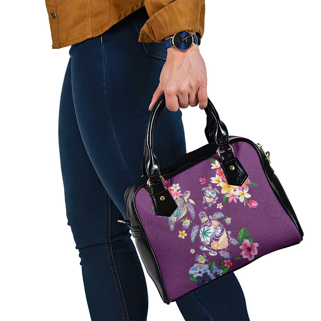 Hawaiian Turtles and Tropical Plants Shoulder Handbag Purple Watercolor LT03 - Polynesian Pride