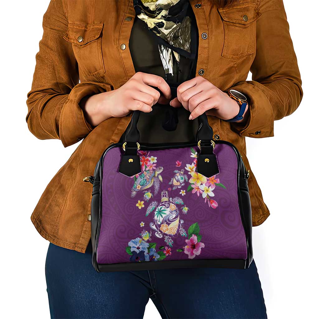 Hawaiian Turtles and Tropical Plants Shoulder Handbag Purple Watercolor LT03 - Polynesian Pride